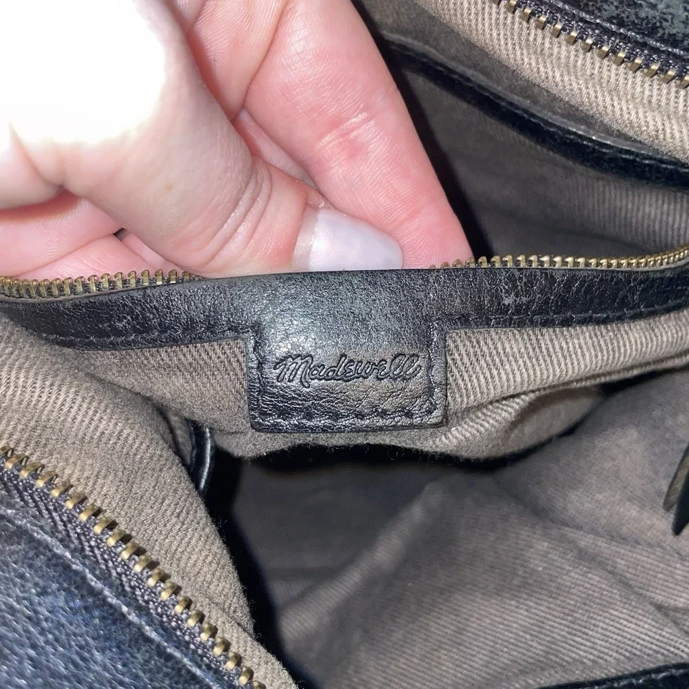 Madewell Black Leather Top Handle Zipper Tote Shoulder Bag Purse Crossbody EUC